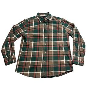 Eddie Bauer Mens Medium Bristol Flannel Shirt Green Brown Plaid Long Sleeve